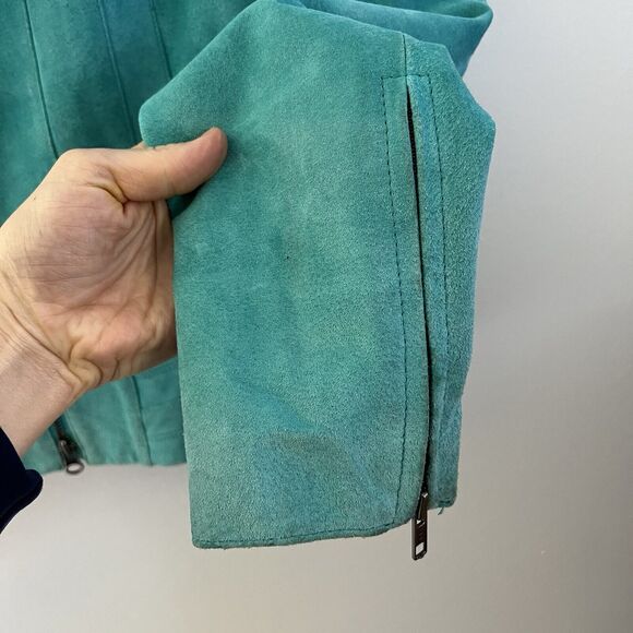 Wrangler Twenty X Vintage‎ 100% Leather Jacket Full Zip Turquoise Size M - Picture 4 of 16